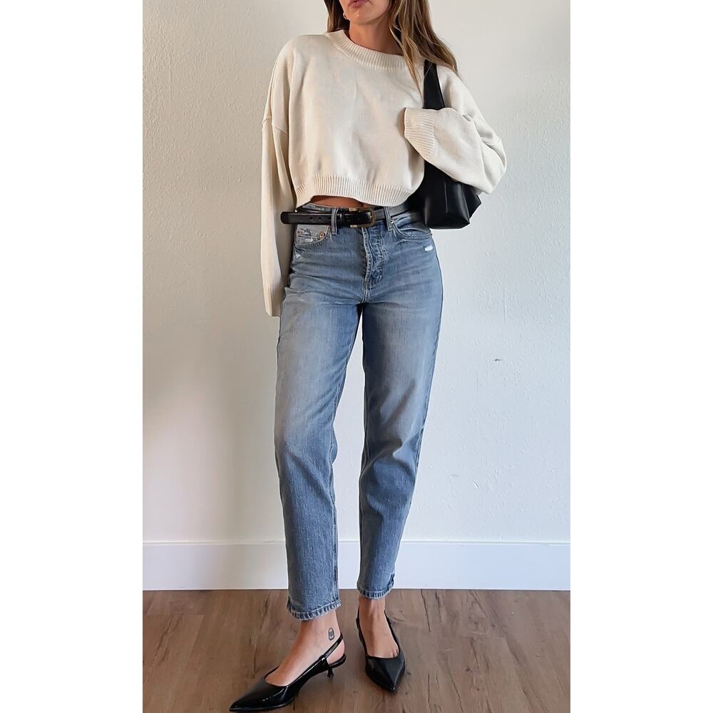 Daze Denim Jeans Sz 26 High Rise Mom Jeans Distress Light Wash Ankle